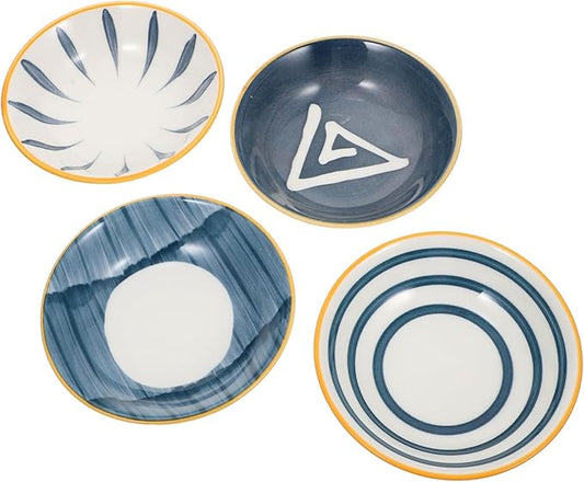 Amosfun Japanese Ceramic Seasoning Sauce Dishes Set of 4 Condiment Plates for Kitchen Small Appetizer Dishes Dishwasher Safe for Dipping Sauces and Serving Snacks