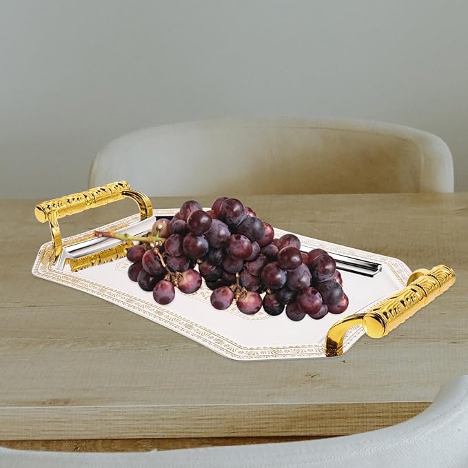 Amosfun Metal Serving Tray with Handles: 11.02 x 7.87 x 4.72 Inch Rectangle Serving Platter for Fruit Snacks Desserts Holiday Party Supply