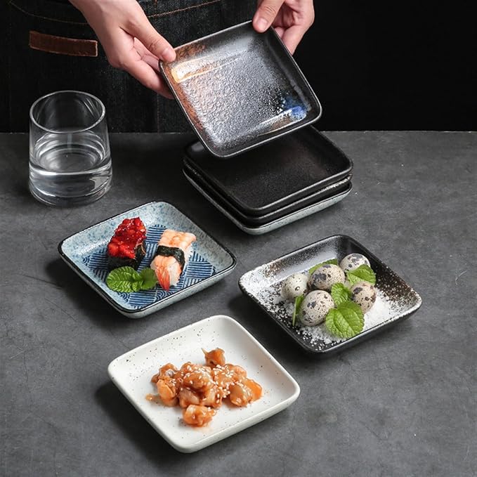 Sauce Dish Ceramic Square Plate Commercial Cuisine Grilled Meat Small Dishes Snack Plate Restaurant Tableware Household Ceramic Plate Snack Plate(B)