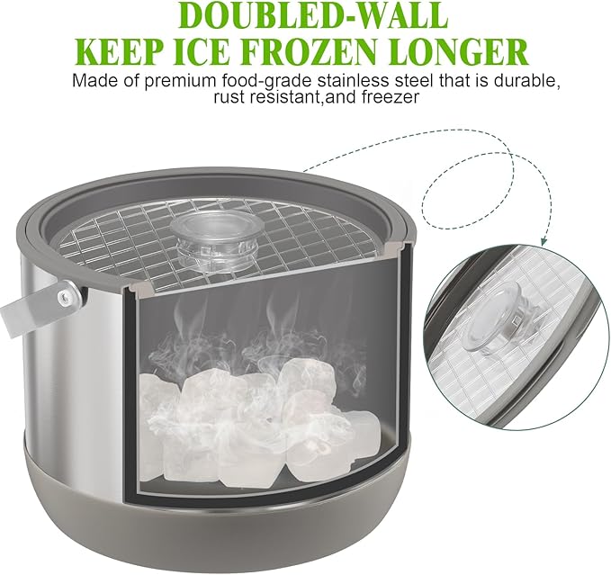5QT/4.8L Insulated Ice Bucket for Parties, Large Capacity Double-Wall Beverage Bucket with Scoop & Lid for Champagne, Wine, Cocktail (Gray)