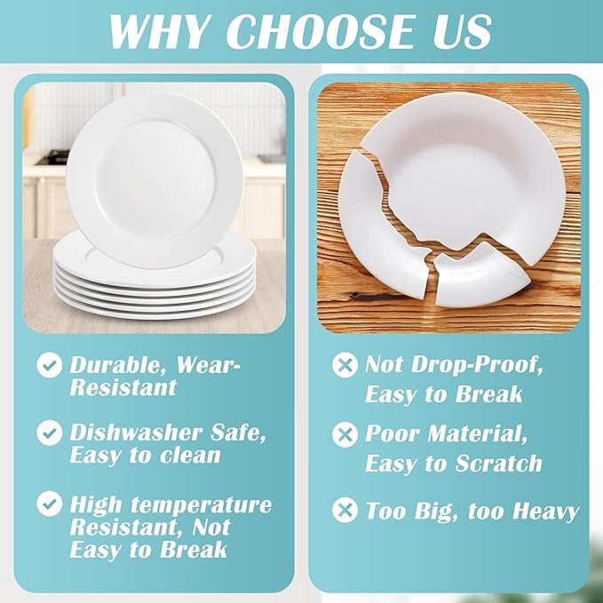 6 Pack Dessert Salad Plates,8 Inch White Porcelain Dinner Plates,Appetizer Plates for Dinner,Ceramic Dessert Plate Set,Microwave Oven Dishwasher Safe