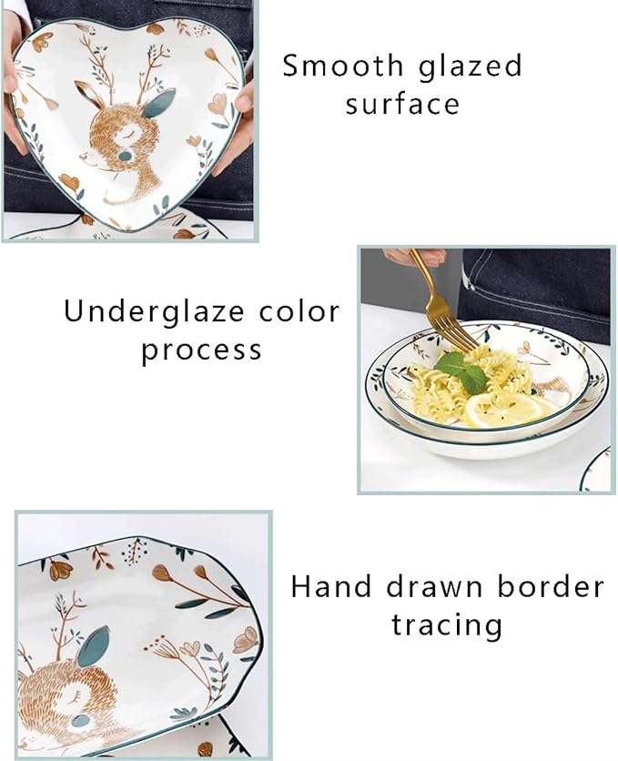 WaLdor Seasoning Plate Snack Dishes, Household Ceramic Dishes, Cartoon Deer Ceramic Dishes, Set of 6 for Desserts, Appetizers, Snacks, Pasta Side Dishes, Bread, Cheese, Fruits Ceramic Sauce Plates