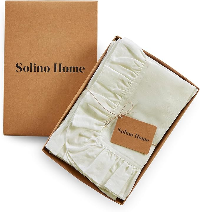 Solino Home Linen Ruffle Cloth Napkins Set of 4-100% Pure Linen Ivory Dinner Napkins 20 x 20 Inch for Christmas, New Year - Gabrielle Ruffle, Handcrafted and Machine Washable