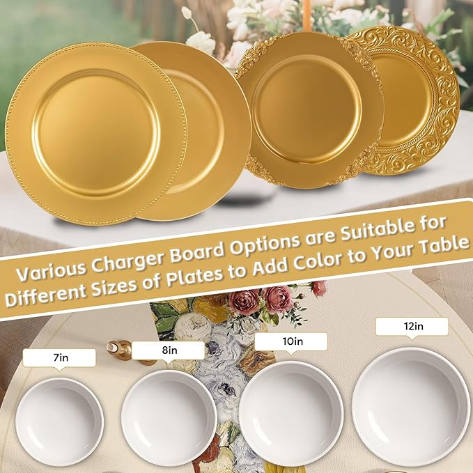 PROY 179 Pcs Charger Plates Set Bulk, 50 Pcs 13'' Gold Reef Charger Plates 129pcs Metallic Gold Balloons Different Sizes 18 12 10 5 Inch Dinner Chargers Set For Dinner Wedding Party Decoration