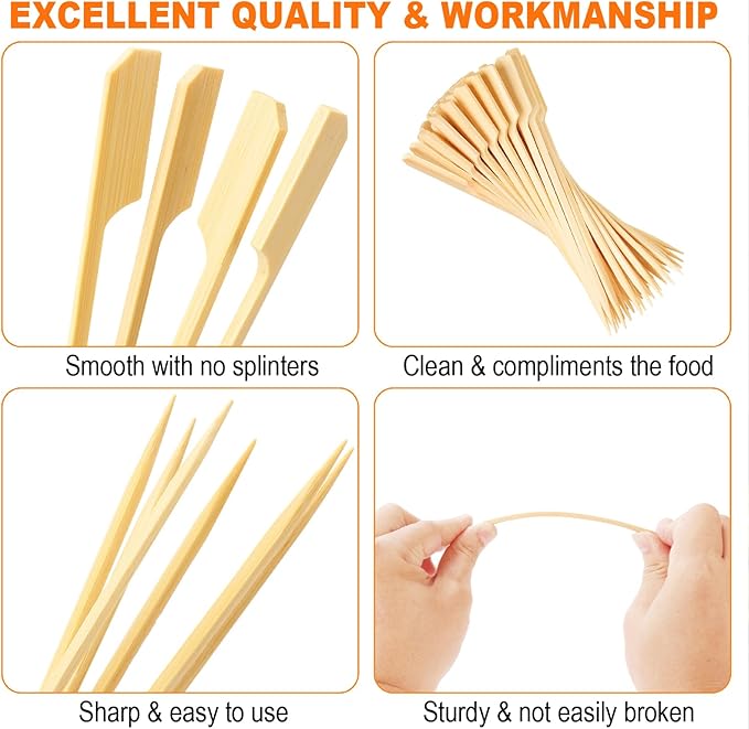 1000PCS Bamboo Skewers for Appetizers, [6 Inch] Long Cocktail Picks Fancy Toothpicks for Appetizers, Flat Paddle Wooden Skewers Food Sticks for Party Drinks Fruit BBQ, Charcuterie Boards Accessories