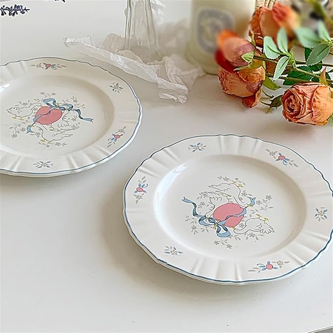 SONGCHAO Party Supplies Retro Ceramic Dinner Plate Blue Edge Ceramic Plate Breakfast Plate Fruit Plate Dessert Plate Home Round Flat Plate Party Plates