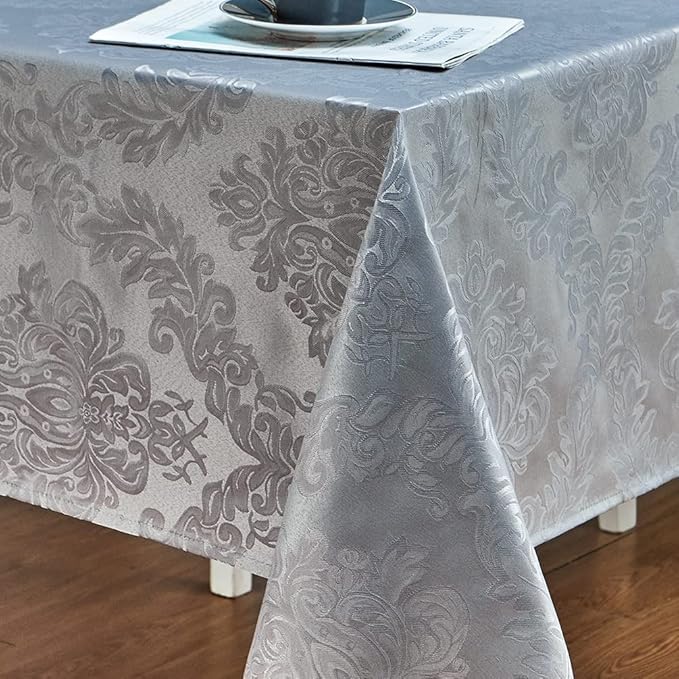 Rectangle Table Cloth Linen Farmhouse Stainproof Waterproof Washable Polyester Oblong Rectangular Fabric Table Cover for Kitchen Dining Dinner (Grey, 60 X 120 Inch)
