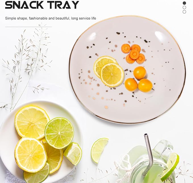 VALICLUD Ceramic round Plate Nordic Style Speckled Irregular Design Steak Plate Sandwich Food Dish for Household Dessert Serving