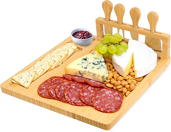 Personalized Cheese Board and Knife Set with Magnetic Holder, Serving Tray for Crackers, Meat, and Wine, Anniversary