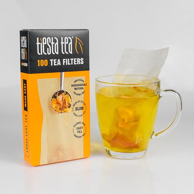 Tiesta Tea Loose Leaf Filters for Brewing, Disposable Infuser for Hot & Iced Drinks, Easy-Fill Steeper, Unbleached Paper, Single-Cup Infuser for Loose Leaves, 100 Empty Bags (6 pack)