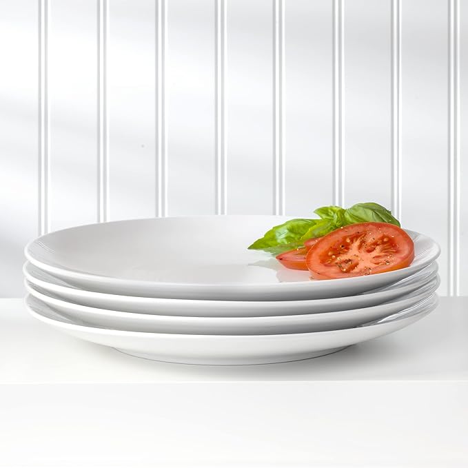 Euro Ceramica Essential Collection Porcelain Dinnerware and Serveware, 16 Piece Dinnerware Set, Service for 4, Classic White