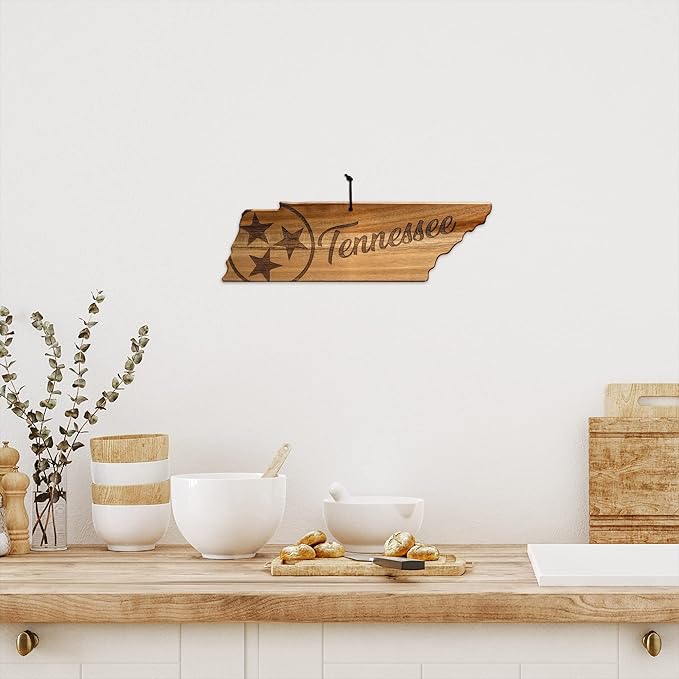 Totally Bamboo Rock & Branch Origins Series Tennessee State Shaped Cutting Board and Charcuterie Serving Tray, Includes Hang Tie for Wall Display