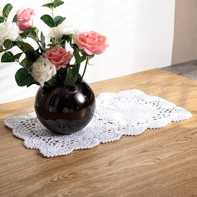 Handmade Rectangle Doilies, 2-Piece Handmade Crochet Cotton Doilies Lace Table Crochet Placemats Coaster (White)