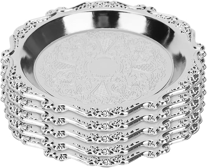 6Pcs Snack Serving Dishes, Vintage Metal Appetizer Plates, 4-Inch Silver Trays for Fruits Nuts Candy Party Use
