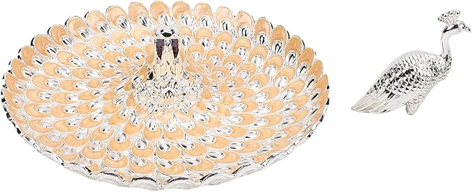 Zerodis Decorative Peacock Serving Tray, Zinc Alloy Fruit Platter, Elegant Storage Centerpiece for Home Kitchen Table, Snacks Cookies Display (Silver Orange)