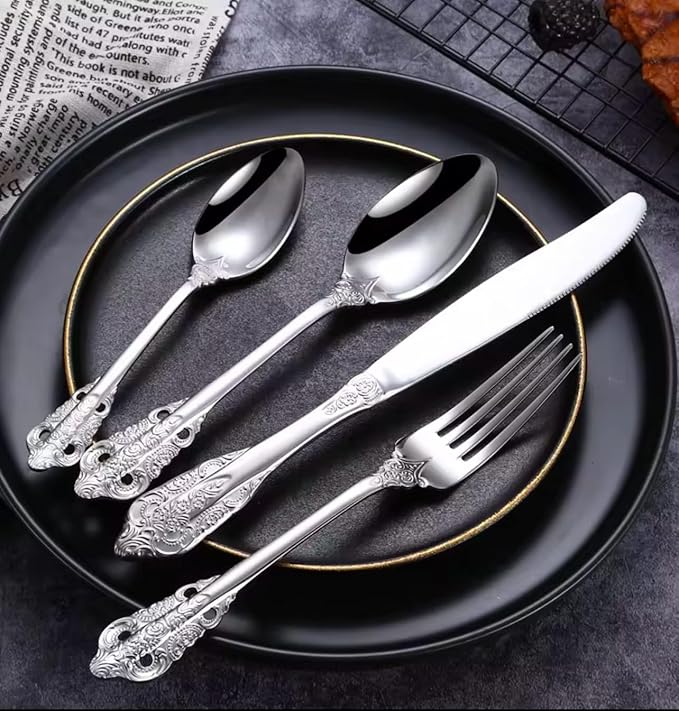 Royal 30-Piece Silverware Set for 6, 304 Stainless Steel Flatware Set, Mirror Polished Modern Cutlery, Dishwasher Safe Elegant Tableware)