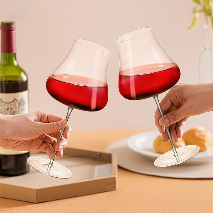 KAMMAK Wine Glasses Set of 2, 25.7 oz Hand Blown Crystal Bordeaux Wine Glasses, Thin Rim & Long Stem, Perfect for Red & White, Daily Use, Wedding or Birthday Gift with Gift Box, 3337