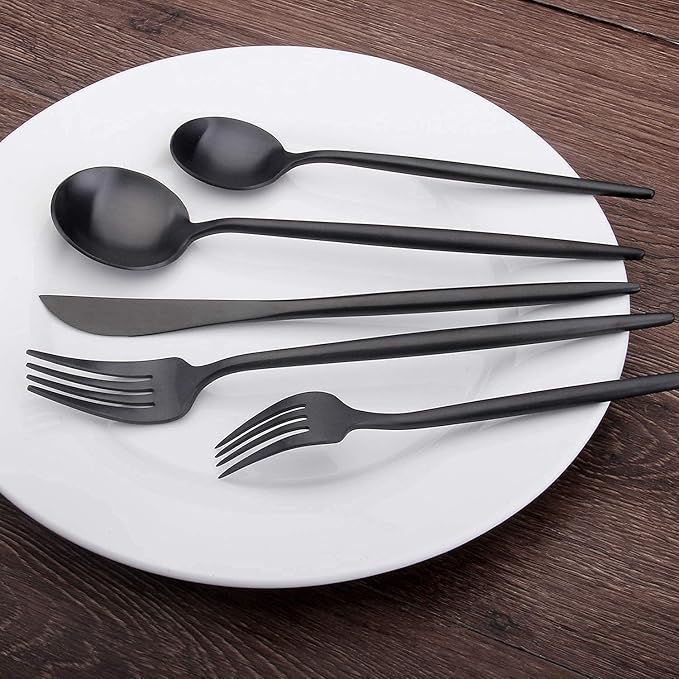 SHARECOOK Matte Black Silverware Set, 30-Piece Stainless Steel Satin Finish Flatware Service for 6, Kitchen Utensils, Tableware Cutlery for Home and Restaurant