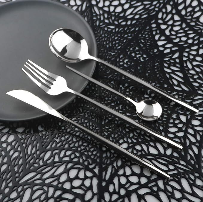 Mirror Polished Silver Silverware Set,24-Piece 304 Stainless Steel Satin Finish Flatware Set,Kitchen Utensil Set,Tableware Cutlery Set for Home and Restaurant, Dishwasher Safe Service For 6