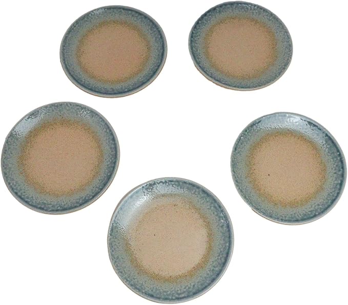 Ebros Gift Artistic Blue River Ao Nagashi Collection Dinnerware Serveware Kitchenware Set Asian Japanese Restaurant Supply (Pack Of 5 Round Appetizer Salad Plates 6" D)