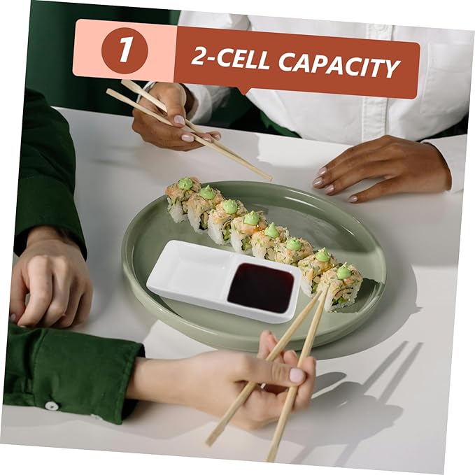 Cabilock Divided Sauce Dishes Snack Serving Tray Compartment Spice Dish Tray Lid White Ceramic Appetizer Serving Plate for Events