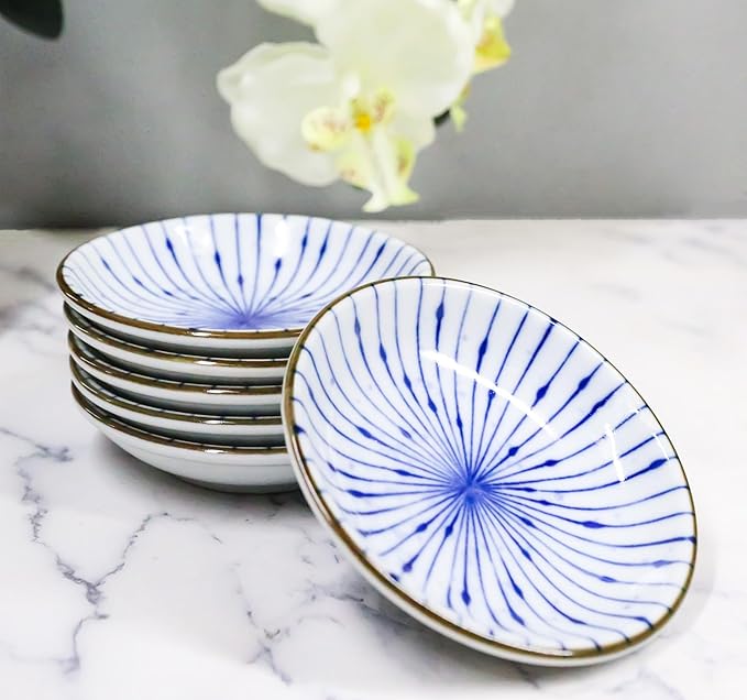 Ebros Gift Artistic Blue Waves Fubuki Tokusa Made In Japan Dinnerware Serveware Kitchenware Set Asian Japanese Restaurant Supply (Pack Of 6 Round Sauce Dish 1.5oz)