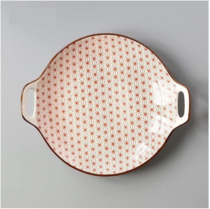 Ceramic Cutlery Salad Bowl Ceramic Double Handle Snack Plate Appetizer Plate Sushi Plate Underglaze Color Disc Universal Sauce Plate Fruit Plate Small Bowl (Color : E)