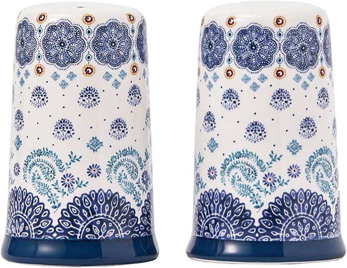 Bico Blue Talavera Ceramic Salt & Pepper Shaker Set, for Kitchen or Decor, Dishwasher Safe
