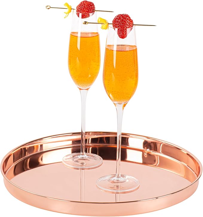 Restaurantware 12-inch Round Stainless Steel Serving Tray: Perfect for Bars Restaurants and Catered Events - Copper-Plated Party Tray for Cocktails and Snacks - 1-CT