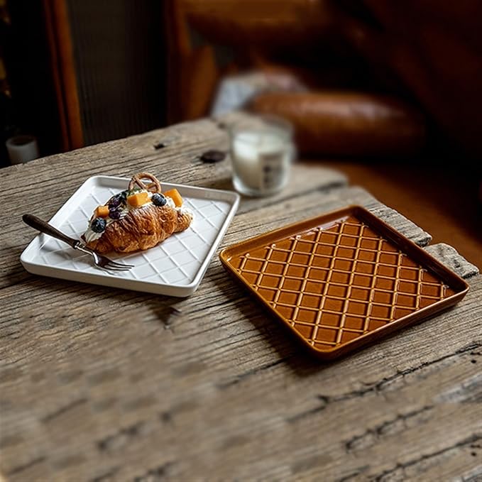 SONGCHAO Party Supplies Retro Square Plaid Dinner Plate Home Kitchen Restaurant Breakfast Plate Dessert Plate Salad Plate Ceramic Plate Party Plates (Color : B)