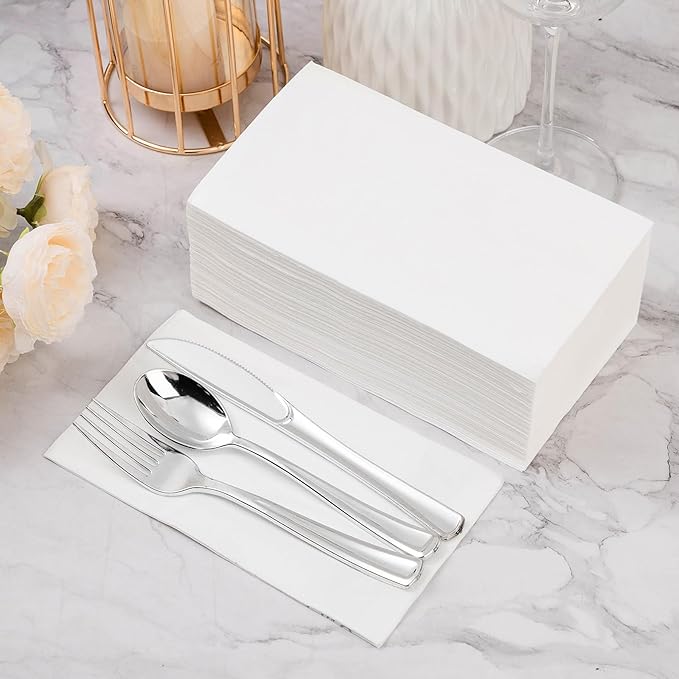 BESTVIP 200 Pack Disposable Paper Napkins, 3-Ply White Dinner Napkins for Guests,Bathroom Paper Hand Towels Soft and Absorbent, Perfect for Christmas, Kitchen, Dinner, Party, Wedding or Event