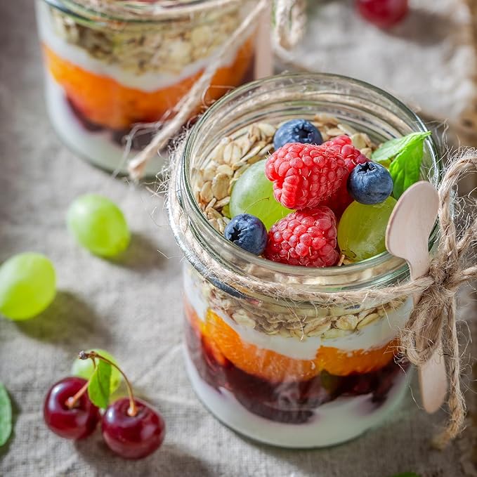 Overnight Oats Containers with Lids, Glass Jars with Lids 4 pcs, Wide Mouth Mason jars for Salad, Yogurt, Snacks, Meal Prep
