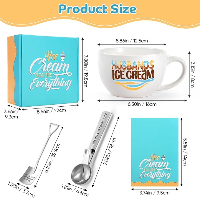 Gifts for Husband – Ice Cream Bowl & Scoop Set from Wife, Perfect Valentine's Day Anniversaries, Birthdays & Christmas Present