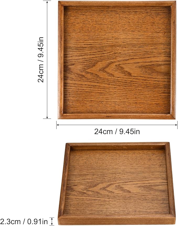 PATIKIL Wood Serving Tray 9.4 Inch, Square Decorative Platter for Home Decor Kitchen Table Candle Holder, Brown
