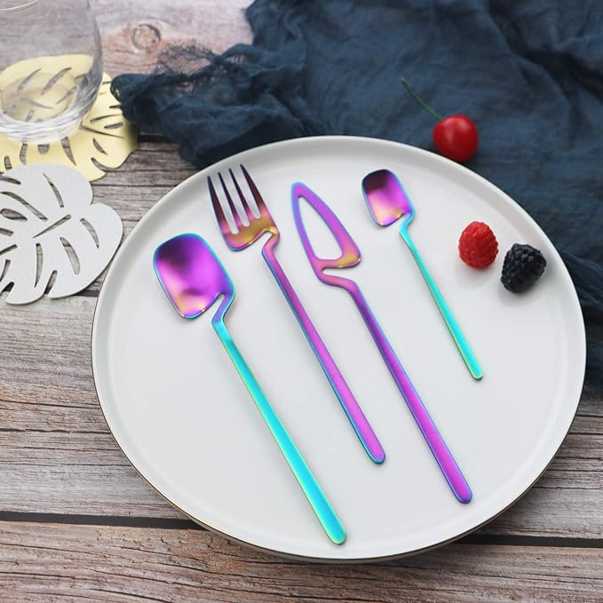 JASHII Honey Jam Spoon, Stainless Steel Mini Coffee Spoon, Teaspoon, 6-piece (Matte Rainbow)