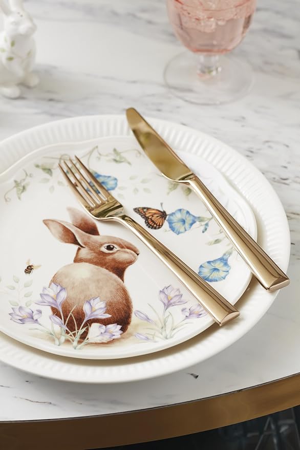 Lenox, Dinnerware Set, Butterfly Meadow Bunny 4-Piece Accent Plate Set, Service For 4, Microwave And Dishwasher Safe, Porcelain Plates, Easter Plates, Dish Set, Home And Kitchen (Assorted, 4 Pieces)