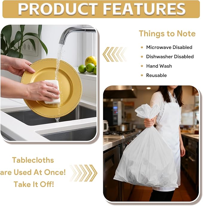 189 Pcs Charger Plates Set Bulk, 50 Pcs 13'' Gold Charger Plates 129pcs Balloons Different Sizes 18 12 10 5 Inch 10 Pack 54 x 108 Inch Disposable Table Cloth Set For Dinner Wedding Party Decoration