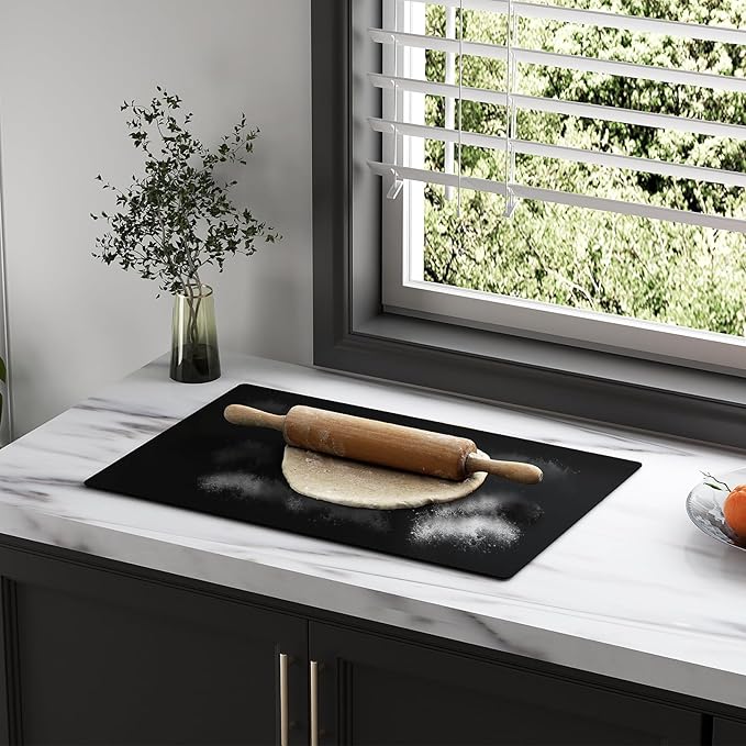 Silicone Counter Mat 40x60cm 2 Pack - High-Temp Resistant, Non-Slip Waterproof Pad for Kitchen Countertops, Sink & Stove (Black)
