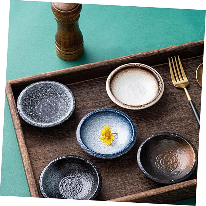 5pcs Ceramic Sauce Dishes for Dipping Seasoning Plate Vinegar Dish Assorted Patterns Decorative Appetizer Plates