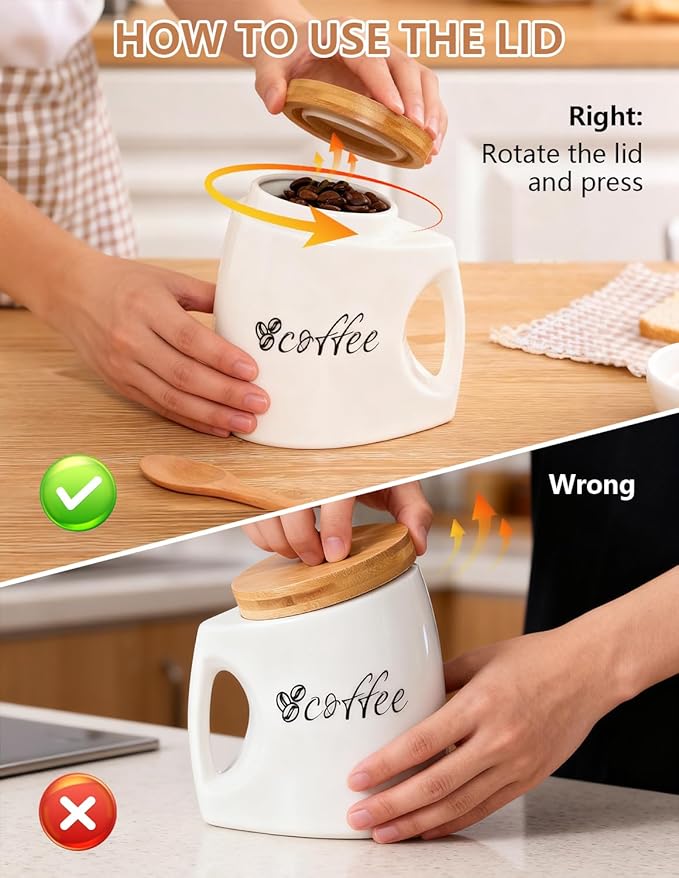 Ceramics Coffee Canisters with Airtight Lids, Coffee Bean Storage for Kitchen Countertop with Comfort Grip, White Coffee Container for Ground Coffee Holder, Home Decor (25oz/750ml)