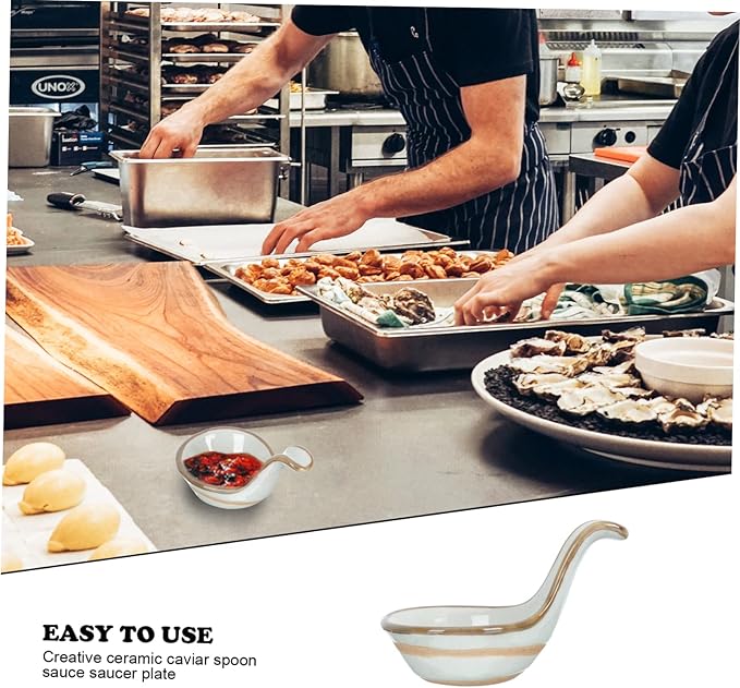 Mobestech 2Pcs Creative Ceramic Caviar Spoon Set Black Truffle Flavor Dish Stylish Seasoning Plate for Appetizers and Sauces for Entertaining and Home Use