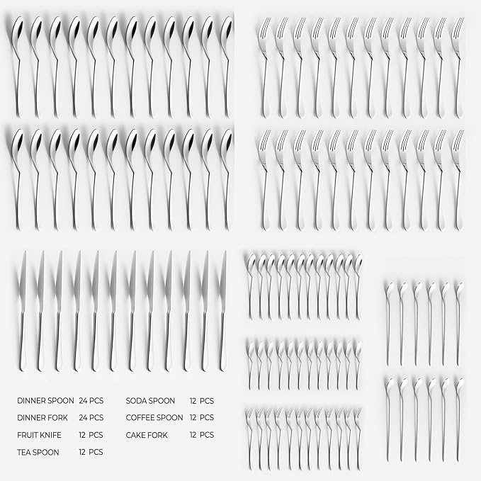ROCKLAND 146-Piece Serving Utensils Set Flatware, 18/10 Stainless Steel Flatware Set - Mirror Polished Service for 12-24, Hostess Serving Set in Aluminum Case with Handle & Locks, Gift Box