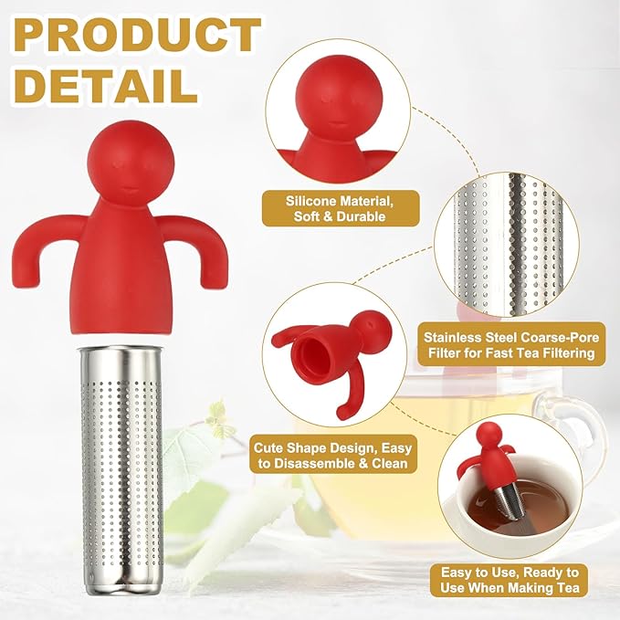 uxcell 2 Pcs Cute Tea Infuser, Stainless Steel Loose Leaf Tea Steeper Filter with Silicone Handle Reusable Coarse Pores Mesh Strainer Diffuser for Teacups Teapots Mugs, Red