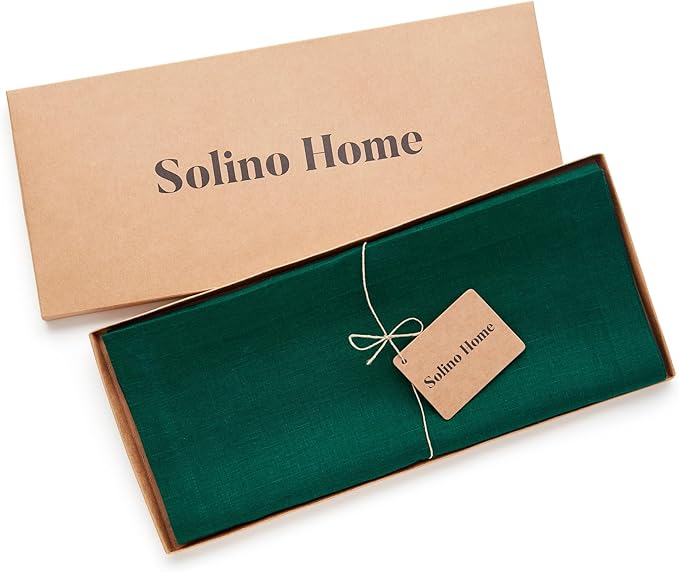Solino Home Linen Rainforest Green Table Runner 108 Inches Long - 100% Pure Linen 14 x 108 Inch Table Runner for Dining, Christmas, Holiday, New Year - Fete