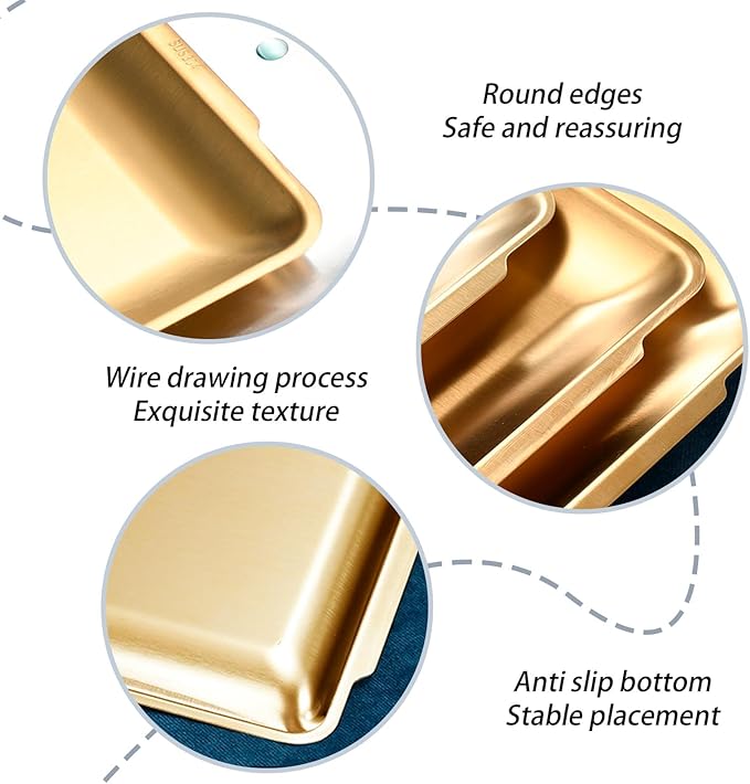 3Pcs 304 Stainless Steel Food Serving Tray, 12.6" Rectangular Serving Platters Multipurpose for Kitchen,Party Organizer Tray for Buffet Brushed Nickel (Gold)