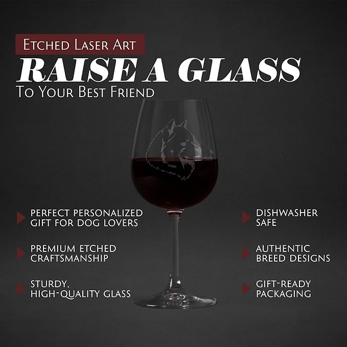 Etched Laser Art Personalized Dog Themed Etched Wine Glass - Custom Dog Breed Wine Glasses, Ideal for Pet Lovers, Unique & Personalized Birthday Gift for Men & Women - Samoyed (Alternate), 12.75 oz