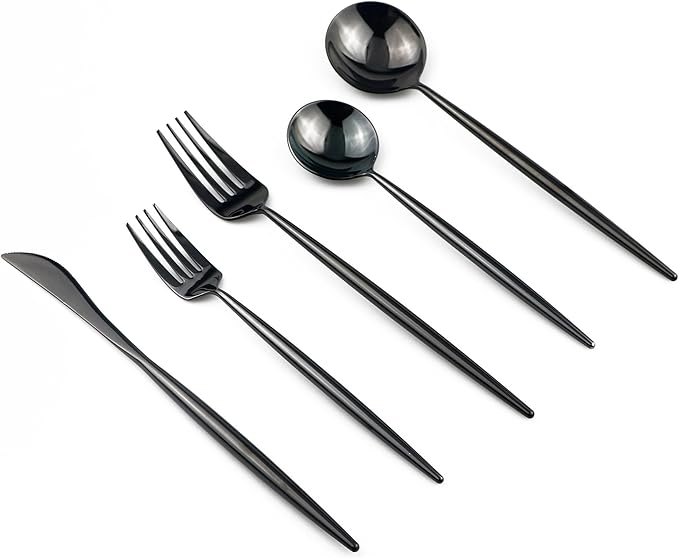 5-Piece Flatware Set, 18/10 Stainless Steel Dishwasher Safe, Mirror Polishing Black