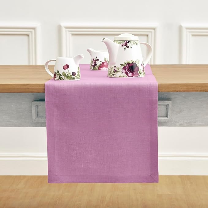 Solino Home Linen Violet Table Runner 90 Inches Long - 100% Pure Linen Dining Table Runner 14 x 90 Inch for Holiday - Fete