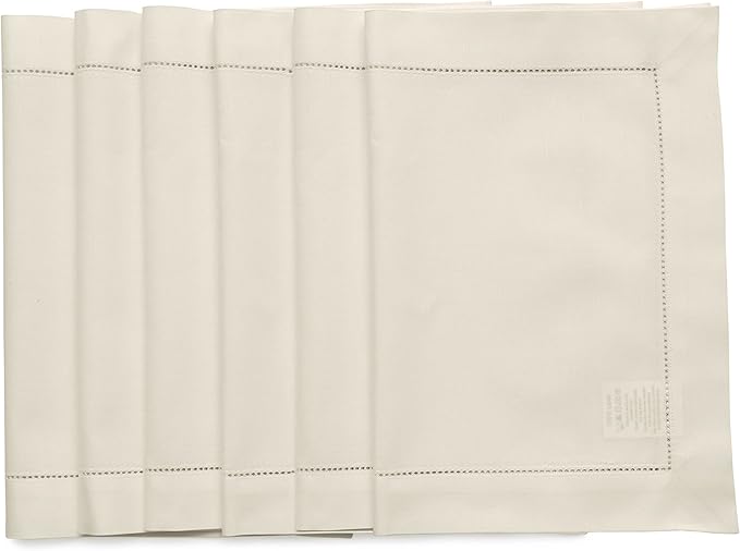 Solino Home Cotton Linen Placemats Set of 6 - Hemstitch Linen Placemats 14 x 19 Inch - Machine Washable Table Mats for Spring, Easter