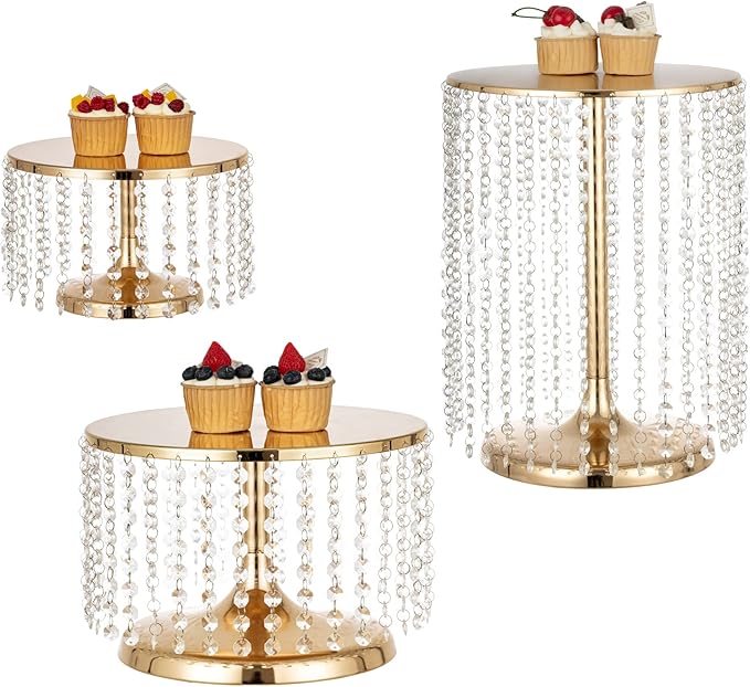 LANLONG Gold Metal Cake Stand for Set of 3, 12in Round Wedding Cupcake Holder for Table, Dessert Cupcake Pedestal Display Plate for Party Wedding Anniversary Baby Shower